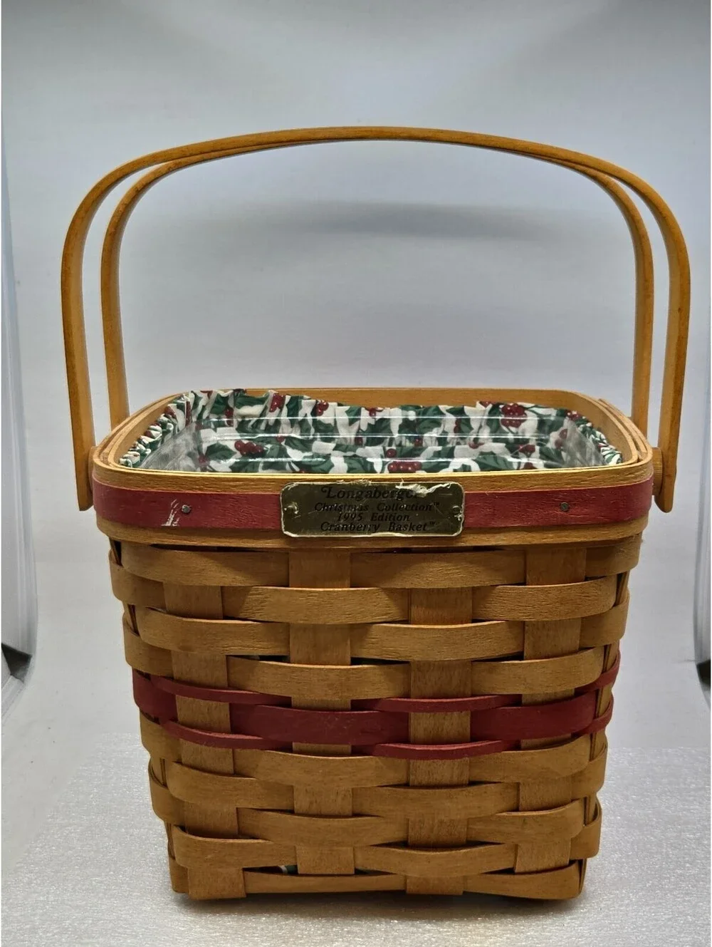 Longaberger Christmas Collection 1995 Edition Cranberry Basket w Liners